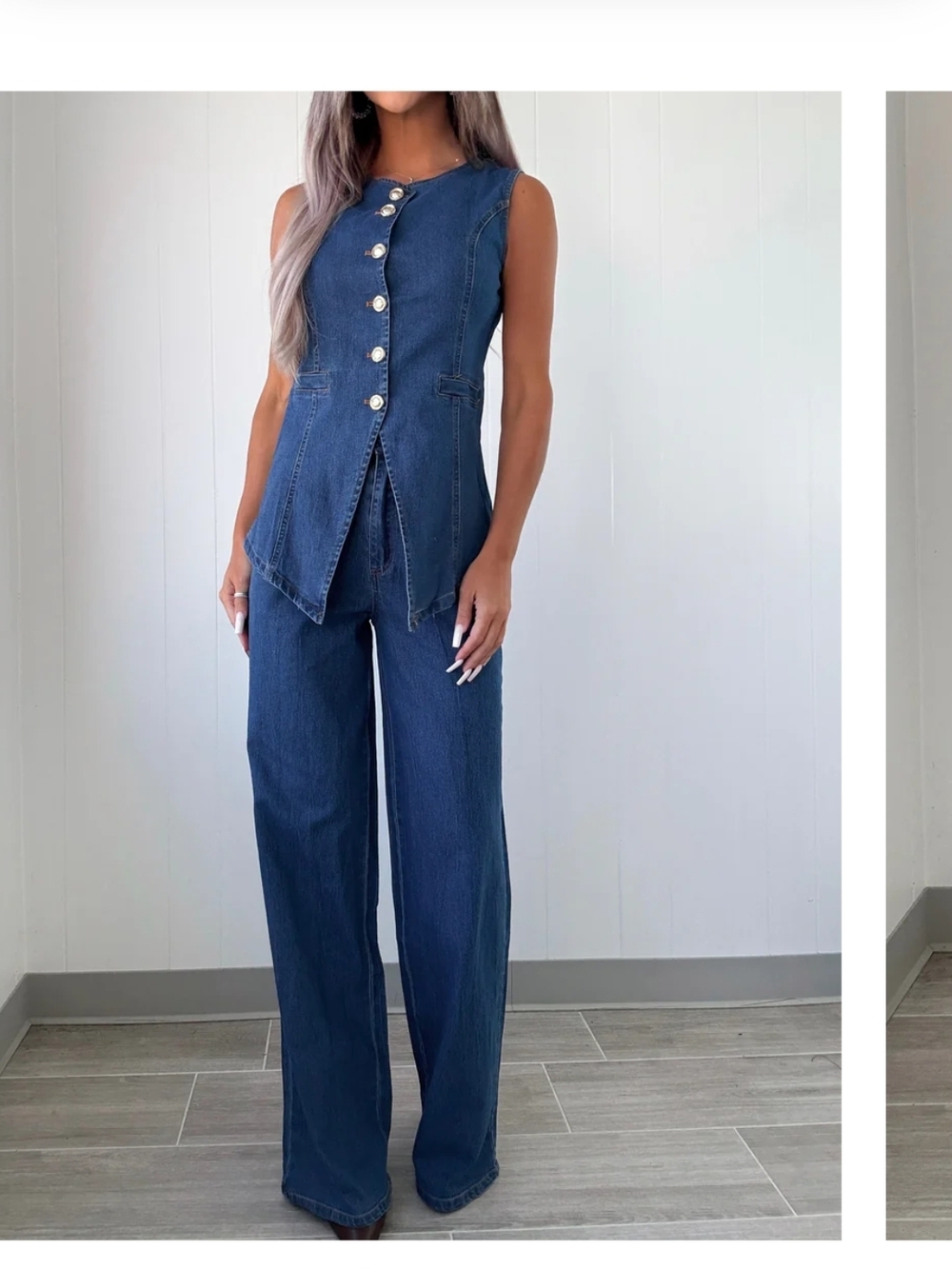 #98098 🛑S,M,L HIGH END Fabulous Trendy Viral Denim Vest 2pc Set - Picture 9 of 9